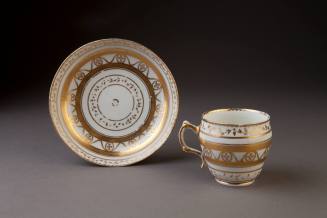 Bristol Double-Ogee-Shaped Teacup and Saucer with Gilt Neoclassical Decoration, 1775-1778. Hard ...