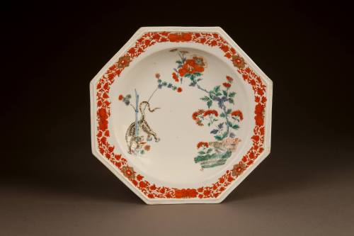 Chelsea Kakiemon-Style 'Yellow Tiger' Pattern Octagonal Soup Plate, 1752-1755. Soft-paste porce ...