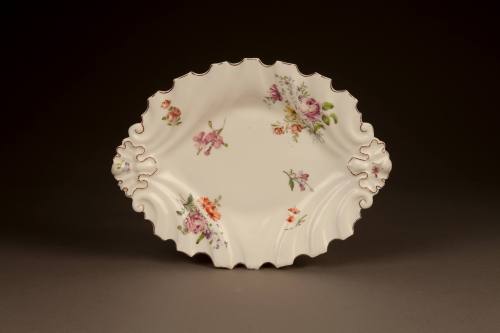 Chelsea Silver-Shape Dish Painted with Floral Sprays and Sprigs, ca. 1756. Soft-paste porcelain ...