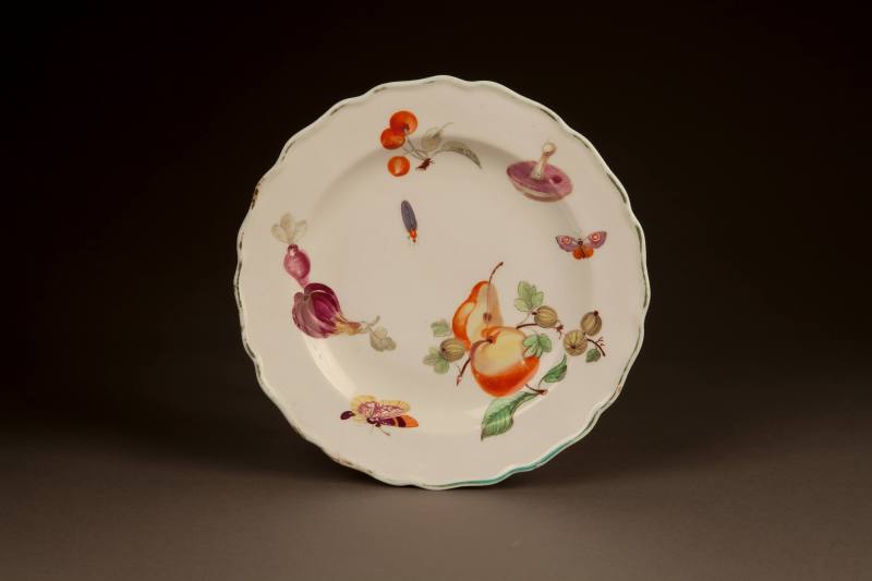 Chelsea Botanical Plate Painted with Fruit and Vegetables, ca. 1758. Soft-paste porcelain. Dixo ...