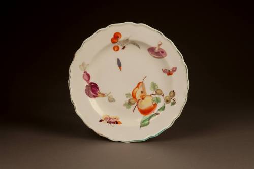 Chelsea Botanical Plate Painted with Fruit and Vegetables, ca. 1758. Soft-paste porcelain. Dixo ...