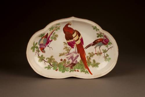 Chelsea Kidney-Shaped Dish Painted with Exotic Birds, 1758-1760. Soft-paste porcelain. Dixon Ga ...