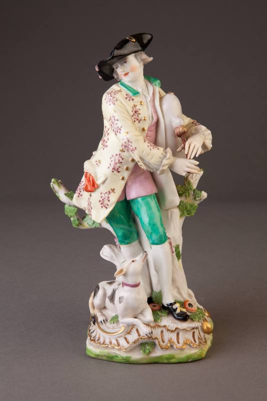 Chelsea Group of a Pastoral Musician: The Bagpiper and His Dog, ca. 1756. Soft-paste porcelain. ...