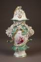 Derby Flower-Encrusted Rococo Potpourri 'Frill' Vase and Cover Painted in Puce Camaïeu with Che ...