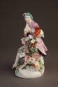 Derby Group of Seated Pastoral Musician: A Bagpiper with a Dog, ca. 1765. Soft-paste porcelain. ...