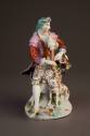 Derby Group of Seated Pastoral Musician: A Bagpiper with a Dog, ca. 1765. Soft-paste porcelain. ...