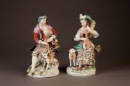 Derby Groups of Seated Pastoral Musicians: A Bagpiper with a Dog and a Lutanist with a Sheep, c ...