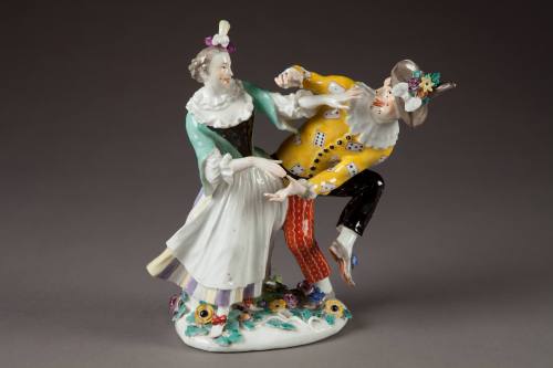 Meissen, Harlequin and Columbine Dancing from the Commedia dell'Arte, ca. 1744 or later. Hard-p ...