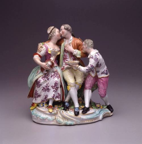 Derby, Group of 'Isabella, Gallant, and Jester', ca. 1770. Hard-paste porcelain. Dixon Gallery  ...