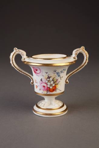 Staffordshire, Potourri Vase with Floral Decoration and Serpent Handles, 1820-1825. Soft-paste  ...