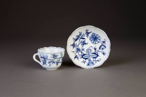 Meissen, Coffee Cup and Saucer Painted in Underglaze Blue with a Version of the 'Zwiebelmuster' ...