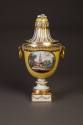 Amstel, Yellow-Ground Neoclassical Vase and Cover Reserved on the Front and Reverse with a Topo ...