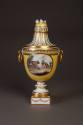 Amstel, Yellow-Ground Neoclassical Vase and Cover Reserved on the Front and Reverse with a Topo ...