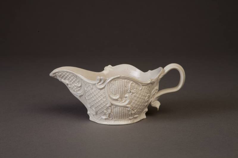 Staffordshire, White Salt-Glazed Stoneware Sauceboat Press-Molded in the 'Mosaic' or 'Basketwor ...