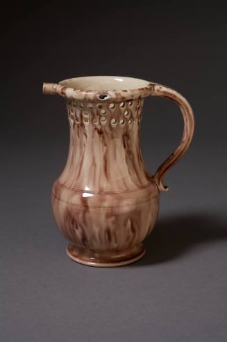 Staffordshire, Cream-Colored Earthenware Puzzle Jug with Manganese Underglaze Oxide Decoration, ...