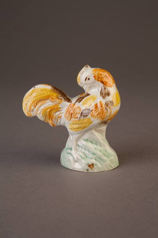 Pearlware Figure of a Preening Rooster Decorated in an Underglaze Pratt-Type Palette, ca. 1790. ...