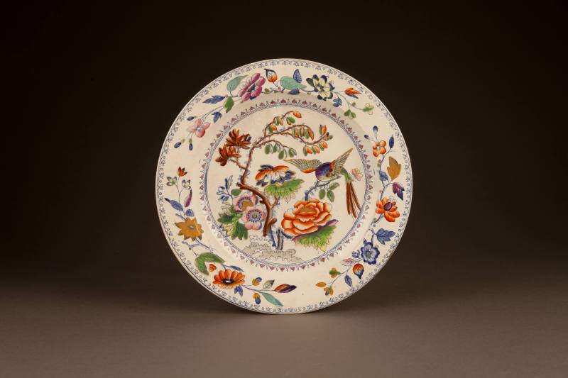Davenport, Pearl-Glazed Earthenware Plate Transfer-Printed and Enameled in Chinese Export Porce ...