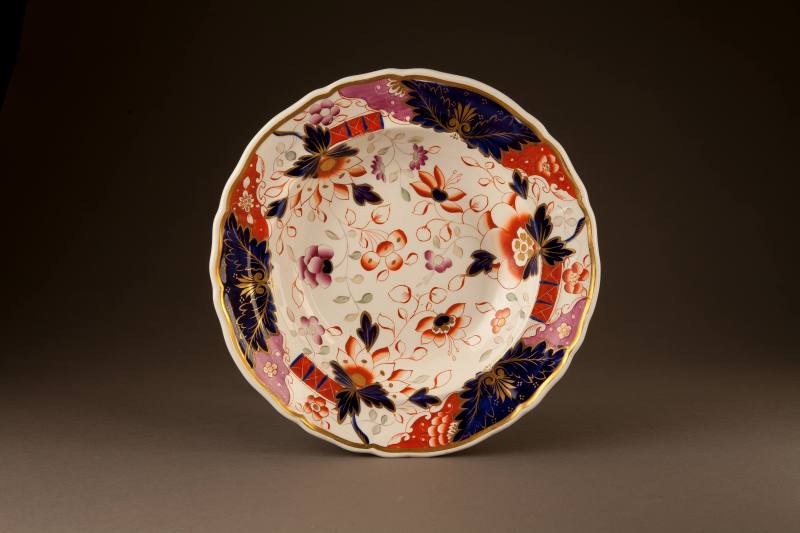 Davenport, Stone China Soup Plate Painted in an Expanded Imari Palette with Oriental Flowers, c ...