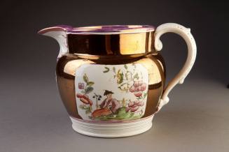 Staffordshire Copper Lustre-Ground Transfer-Printed and Enameled Pearlware Chinoiserie Jug, dat ...