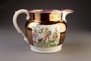 Staffordshire Copper Lustre-Ground Transfer-Printed and Enameled Pearlware Chinoiserie Jug, dat ...