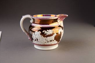 Staffordshire Copper and Pink Lustre Jug Reserved with Relief-Molded Classical Scenes, ca. 1820 ...