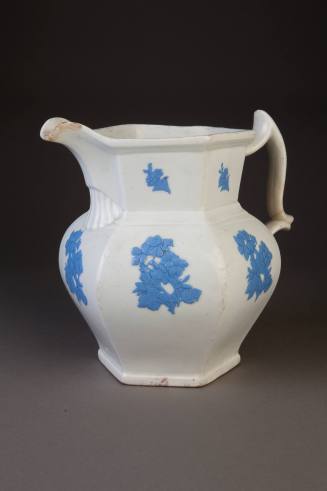 Staffordshire Pearl-Glazed Earthenware Hexagonal Jug Sprigged in Blue Relief with Flowers, 1830 ...