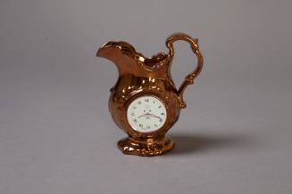 Staffordshire Copper Lustre Jug Reserved with a Clock Face and a Roundel of a Chinese Figure in ...