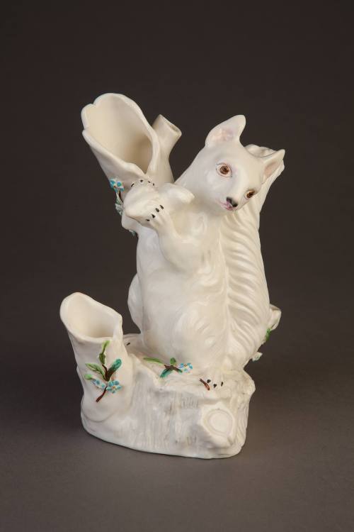 Staffordshire Vase Modeled as a Squirrel Holding a Nut and Seated among Three Tree-Stumps, 1875 ...