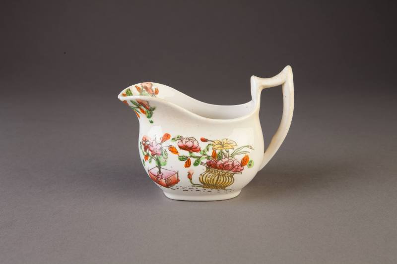 Stafforshire, 'London' Shape Milk Jug Printed in Black and Painted with Chinese Vessels of Flow ...