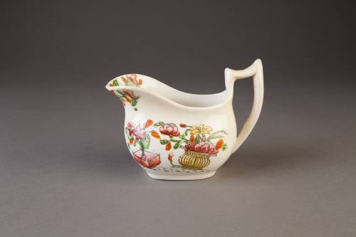 Stafforshire, 'London' Shape Milk Jug Printed in Black and Painted with Chinese Vessels of Flow ...