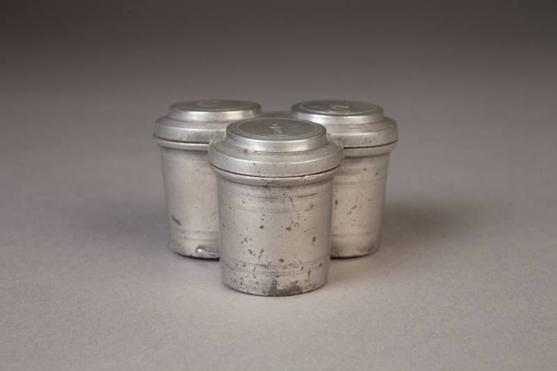 Unknown maker, Triple Oil Vessel, late 18th century. Pewter. Dixon Gallery and Gardens; Gift of ...