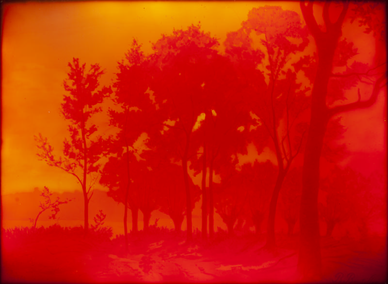 Raphaël Boutillié, Glass Scenic Window Plaque, ca. 1890, Red cameo glass with backlighting, Dix ...