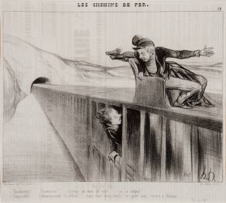 Honoré Daumier, -Conductor, Conductor, stop the train for heaven's sake, I have a stomach ache! ...