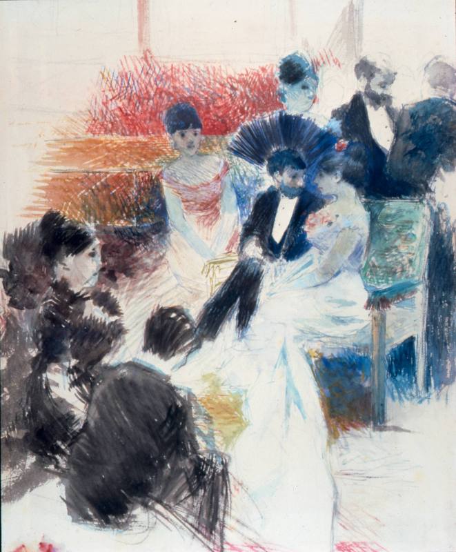 Jean-Louis Forain, Parisian Salon, 1878. Gouache and pencil on wove rag paper. Dixon Gallery an ...