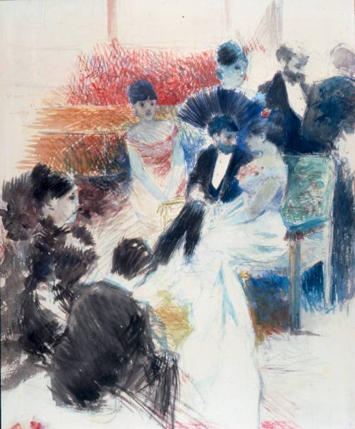 Jean-Louis Forain, Parisian Salon, 1878. Gouache and pencil on wove rag paper. Dixon Gallery an ...