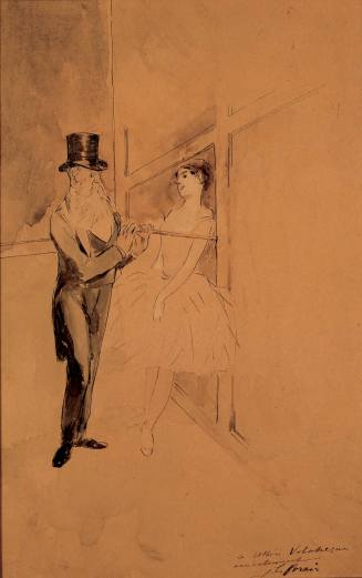 Jean-Louis Forain, Conversation with a Ballerina in the Wings, ca. 1885-1890. Pen and ink, ink  ...