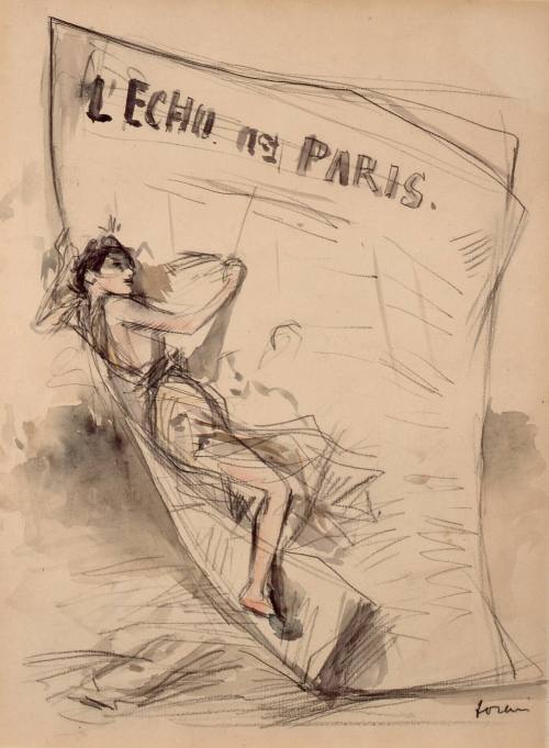 Jean-Louis Forain, L'Echo de Paris, ca. 1899. Watercolor, crayon on laid paper. Dixon Gallery a ...