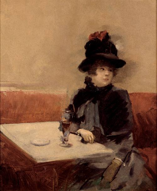 Jean-Louis Forain, Woman in a Café, ca. 1885. Oil on panel; Collection of Dixon Gallery and Gar ...