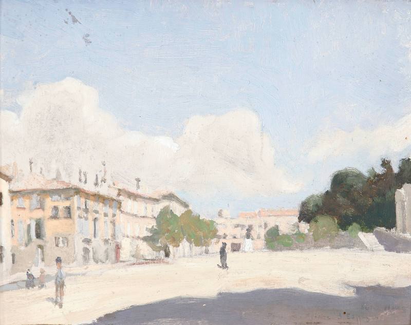 Berthe Noufflard, Avignon: Square of the Palace of the Popes, 1926. Oil on cardboard. Dixon Gal ...