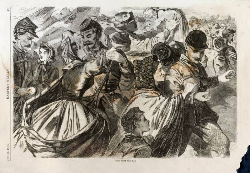 Winslow Homer, Home from the War, June 13, 1863. Wood engraving on paper. Dixon Gallery and Gar ...