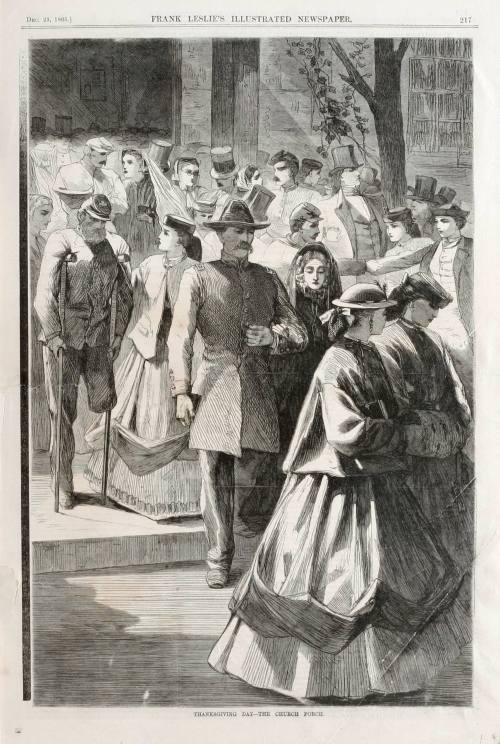 Winslow Homer, Thanksgiving Day--the Church Porch, December 23, 1865. Wood engraving on paper.  ...