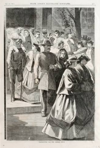 Winslow Homer, Thanksgiving Day--the Church Porch, December 23, 1865. Wood engraving on paper.  ...