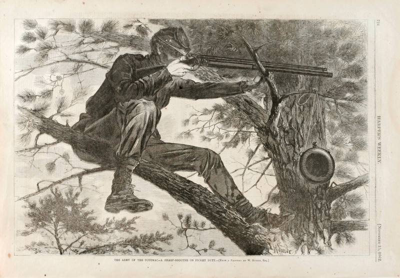 Winslow Homer, The Army of the Potomac-- A Sharp-Shooter on Picket Duty, November 15, 1862. Woo ...