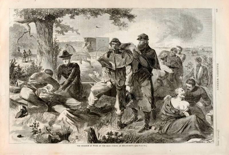 Winslow Homer, The Surgeon at Work in the Rear During an Engagement, July 12, 1862. Wood engrav ...