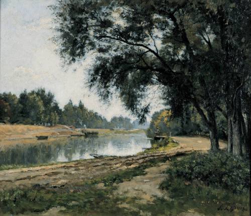 Stanislas Victor-Édouard Lépine, The Island of La Grande Jatte in Summer, ca. 1877-82. Oil on c ...