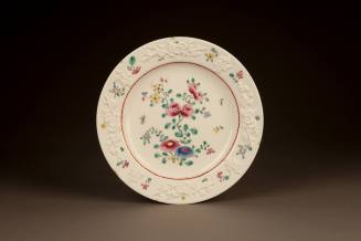 Bow Prunus-Molded Plate Enameled with 'Famille-Rose' Flowers, 1755-1758. Soft-paste porcelain.  ...