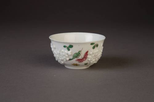 Bow Prunus-Molded Teabowl Enameled with 'Famille-Rose' Flowers, 1753-1758. Soft-paste porcelain ...