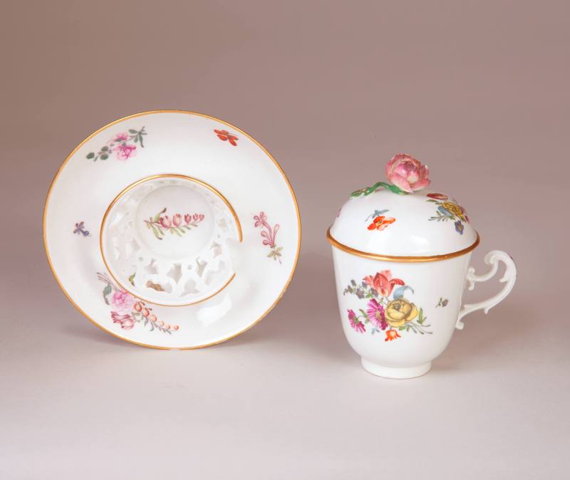 Meissen, Chocolate Cup, Cover, and Trembleuse Saucer, 1750-55. Hard-paste porcelain. Dixon Gall ...