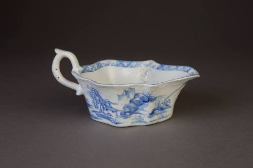 Bow Lobed Sauceboat Painted in Underglaze  Blue with the 'Desirable Residence' Pattern, 1755-17 ...