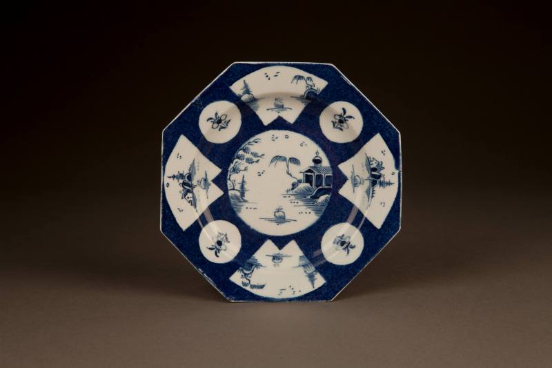 Bow Powdered-Blue Ocagonal Small Plate, ca. 1760. Soft-paste porcelain. Dixon Gallery and Garde ...